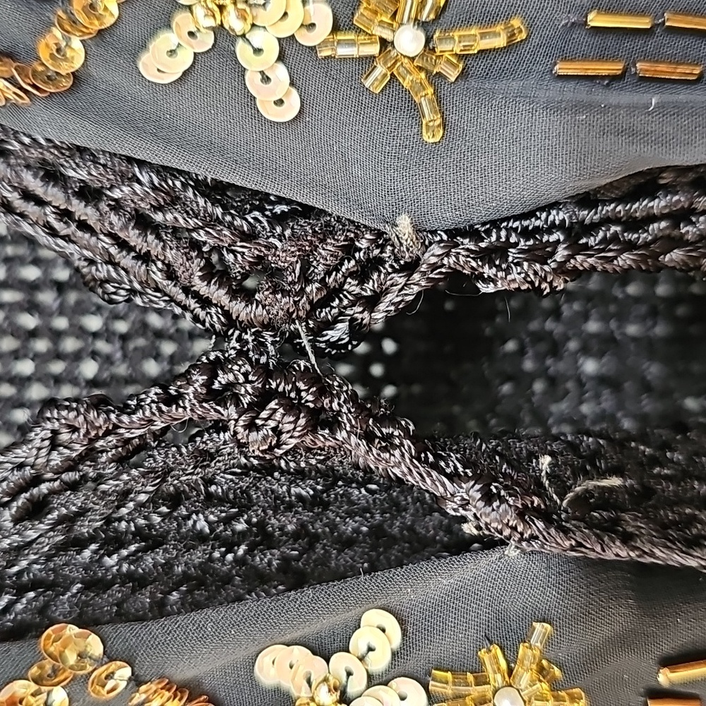 Vtg 90s Magnolia Black Faux Wrap, Beaded Scarf, Deep Vneck Sweater, Size Med - Picture 4 of 14